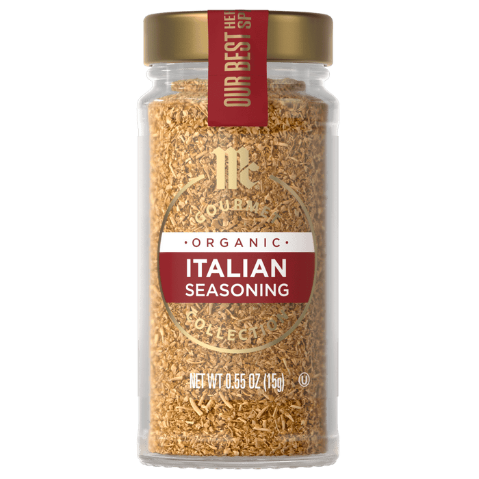 A jar of McCormick Gourmet Organic Italian Seasoning is displayed.