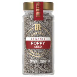 A jar of McCormick Organic Poppy Seed.