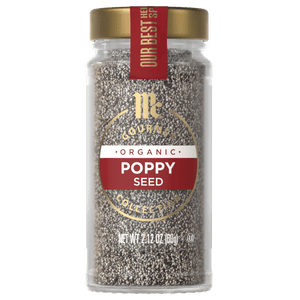 A jar of McCormick Organic Poppy Seed.