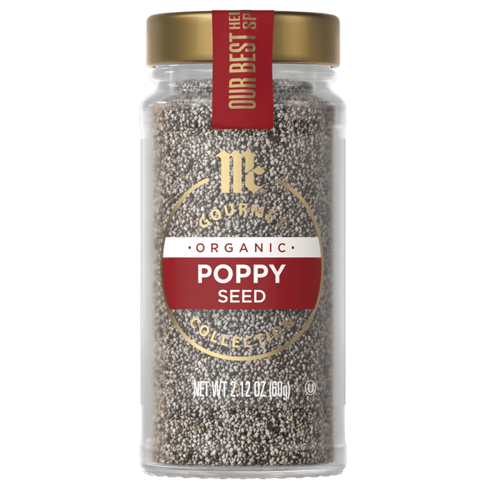 A jar of McCormick Organic Poppy Seed.