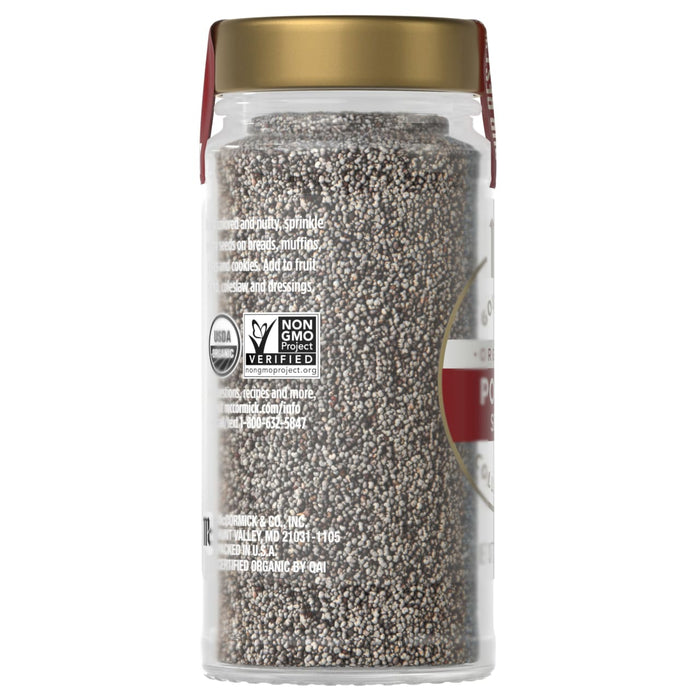 A jar of McCormick Organic Black Seeds is displayed, showcasing its contents and branding.