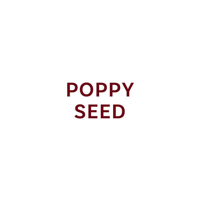 The words POPPY SEED are displayed in a dark red font.