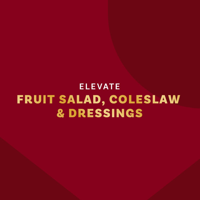 The image promotes elevating fruit salad, coleslaw, and dressings.