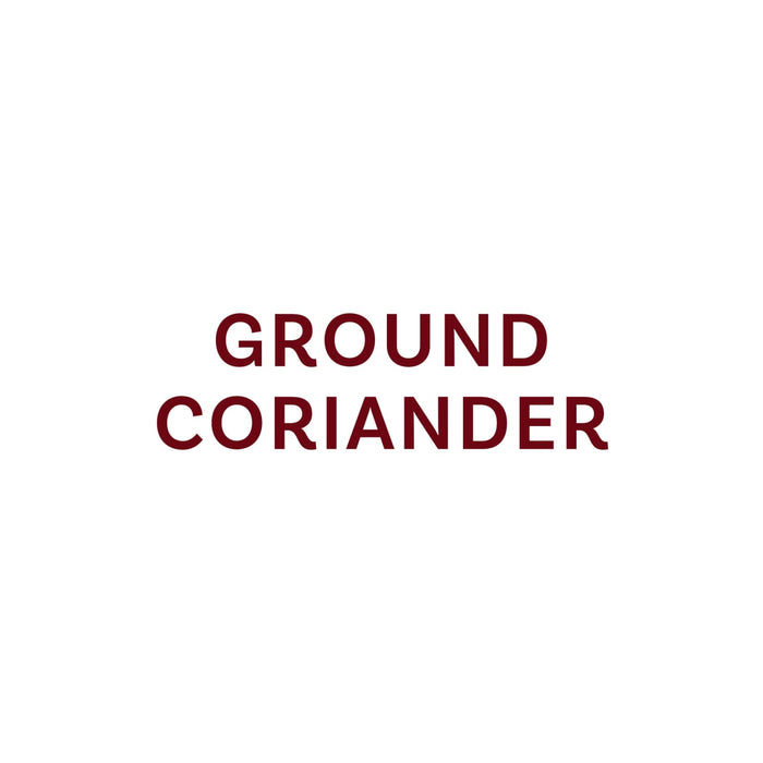 The text GROUND CORIANDER is displayed in a reddish-brown font.