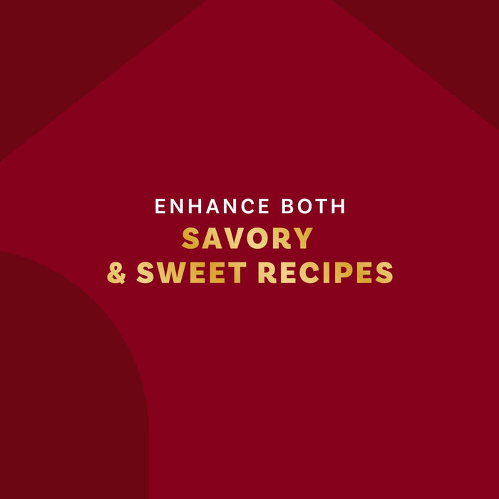 The image promotes the versatility of a product, stating it can enhance both savory and sweet recipes.
