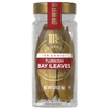 A jar of McCormick Gourmet Organic Turkish Bay Leaves is displayed, showcasing the products branding and contents.