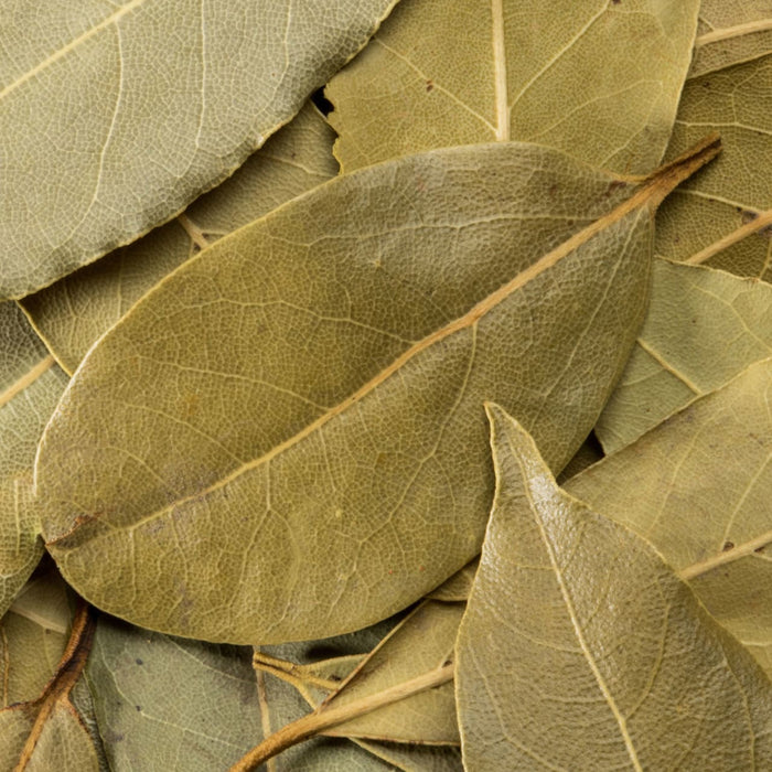 Dried bay leaves, commonly used as a culinary herb to add flavor to dishes.