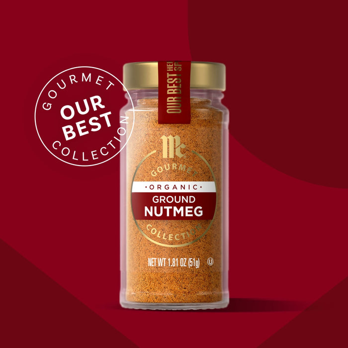 McCormick Gourmet Ground Nutmeg spice jar, part of the Our Best Collection.