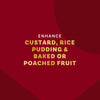 The image promotes enhancing custard, rice pudding, and baked or poached fruit.