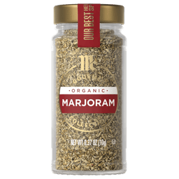 A jar of McCormick Organic Marjoram.