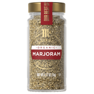 A jar of McCormick Organic Marjoram.