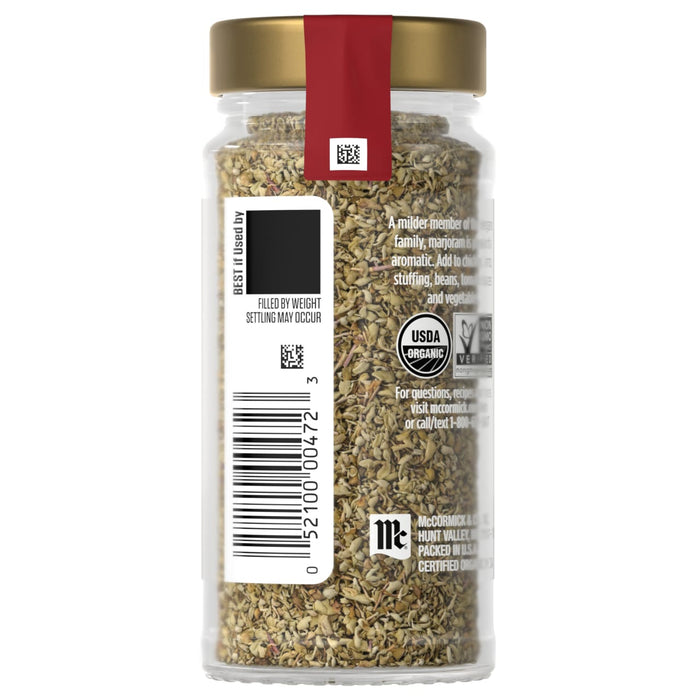A jar of McCormick Organic Black Pepper with a barcode and product information label.