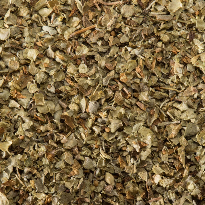 A close-up of dried oregano, commonly used as a culinary herb.