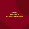 Elevate sauces and glazes for ham are displayed on a maroon background.