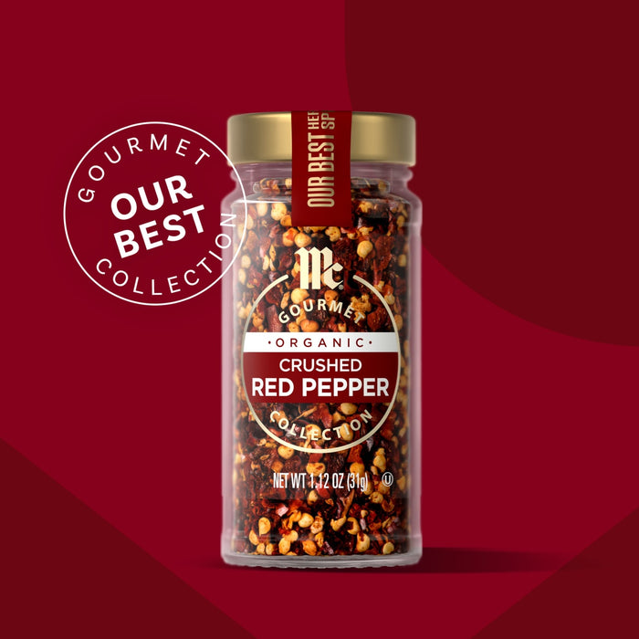 A jar of The Spice Lab Organic Crushed Red Pepper is featured as part of their Gourmet Our Best Collection.