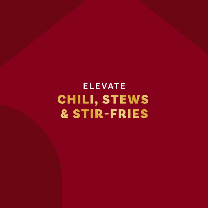 The image promotes elevating chili, stews, and stir-fries.