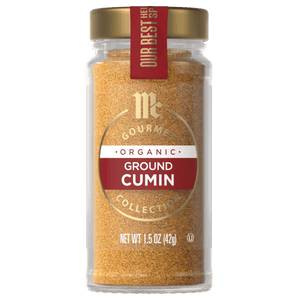 A jar of McCormick Gourmet Organic Ground Cumin.