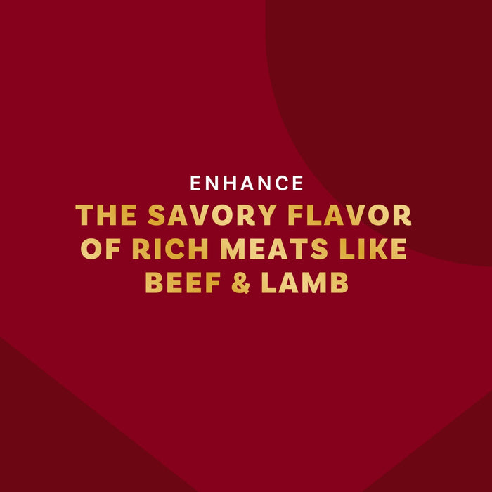 This image highlights the ability to enhance the savory flavor of rich meats like beef and lamb.