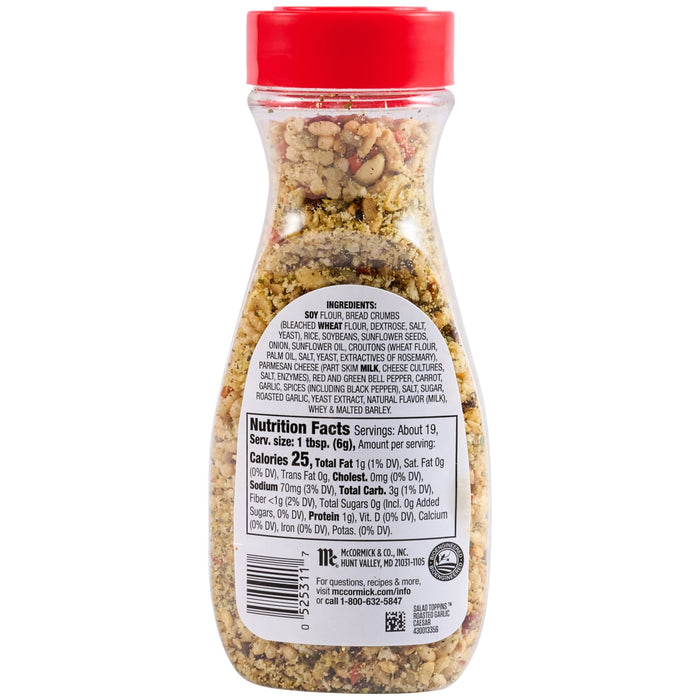 A bottle of McCormick Salad Toppings Roasted Garlic Caesar.
