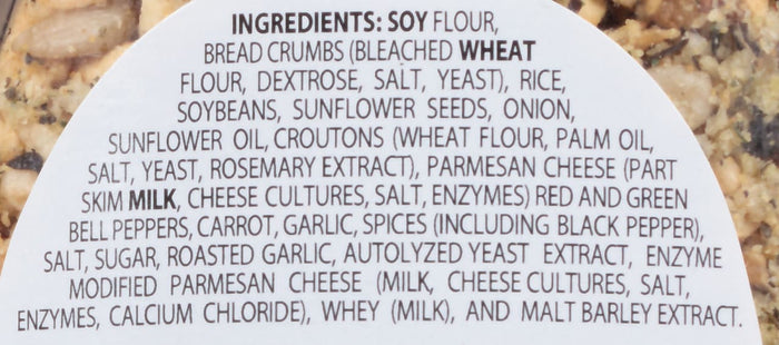 A list of ingredients for a product containing soy flour wheat flour and other ingredients.