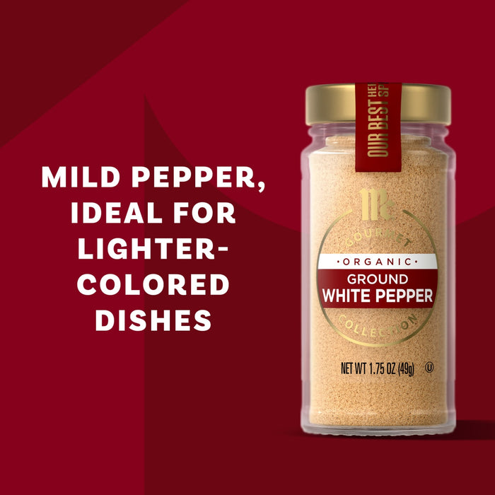 McCormick Ground White Pepper is a mild pepper ideal for lighter-colored dishes.