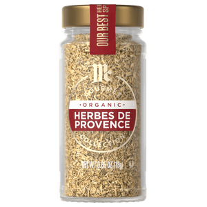 A jar of McCormick Organic Herbes de Provence seasoning.