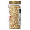 A jar of McCormick granulated garlic is displayed, showcasing its texture and color.