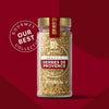 A jar of Herbes de Provence from the Gourmet Our Best Collection is displayed against a red background.