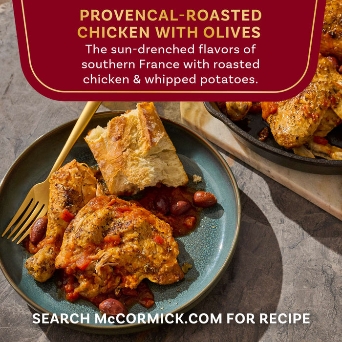 McCormick's Provencal-Roasted Chicken with Olives features sun-drenched flavors of southern France with roasted chicken and whipped potatoes.