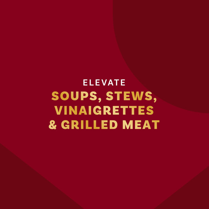 The image promotes the use of a product to elevate soups, stews, vinaigrettes, and grilled meat.