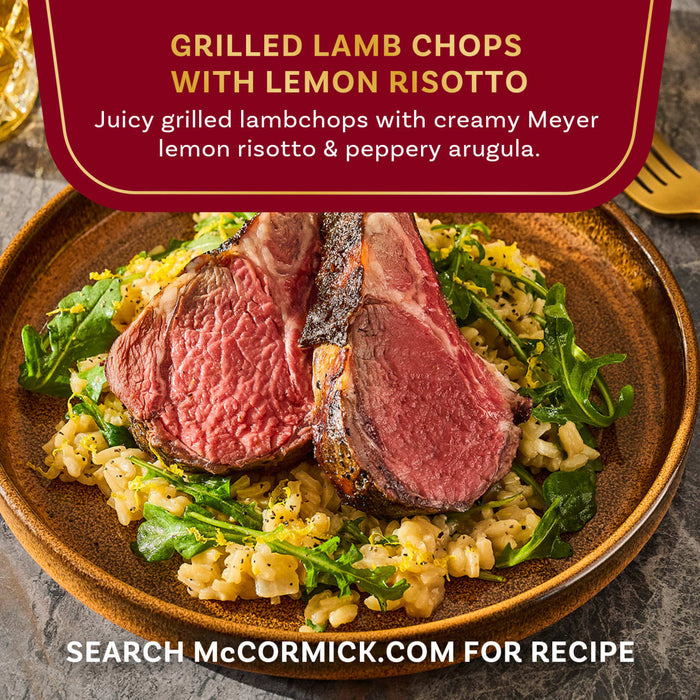 McCormick presents grilled lamb chops with lemon risotto, a juicy dish featuring creamy Meyer lemon risotto and peppery arugula.