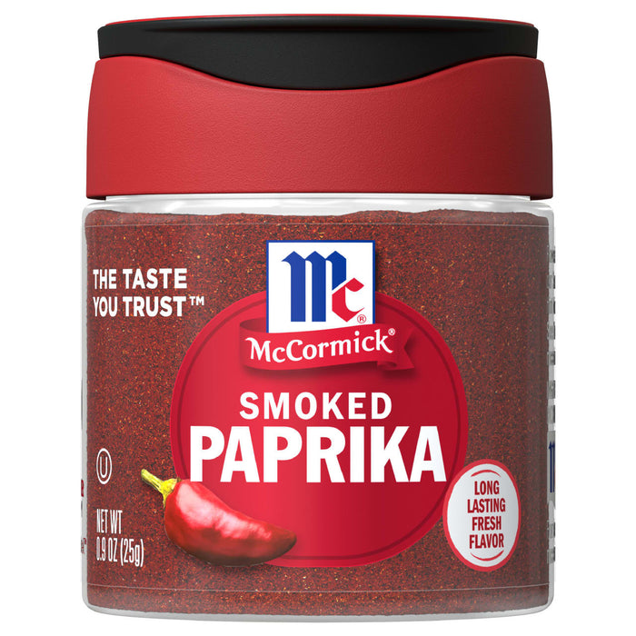 A jar of McCormick Smoked Paprika with a red pepper on the label.