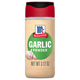 A container of McCormick Garlic Powder.