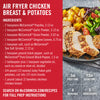 A recipe for McCormick Air Fryer Chicken Breast &amp; Potatoes with ingredients, prep time, cook time, servings and ingredients listed.