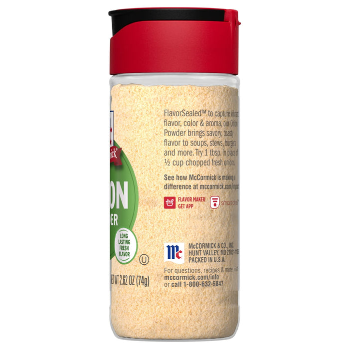 A container of McCormick Onion Powder.