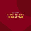 The image promotes enhancing chops, chicken, chili, and stews.