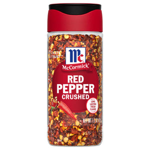 A bottle of McCormick Red Pepper Crushed.