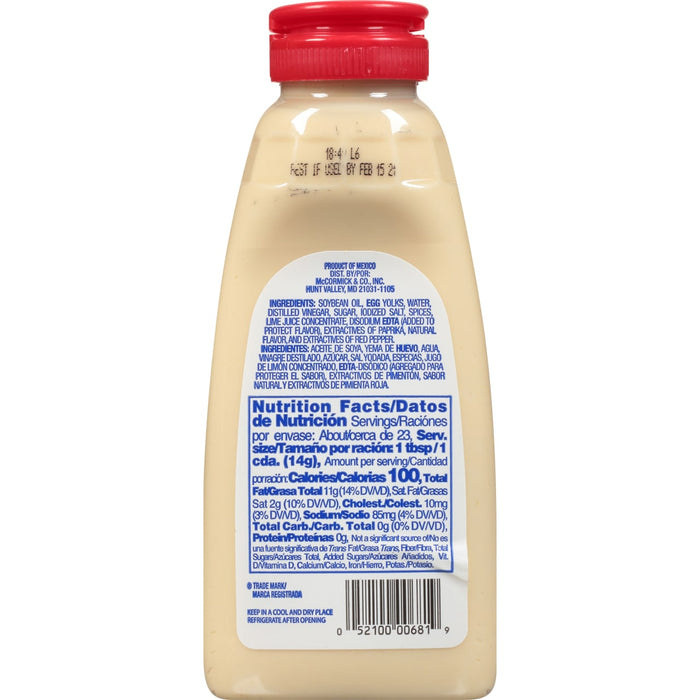 A nutrition label for McCormick's Red Pepper Dressing.