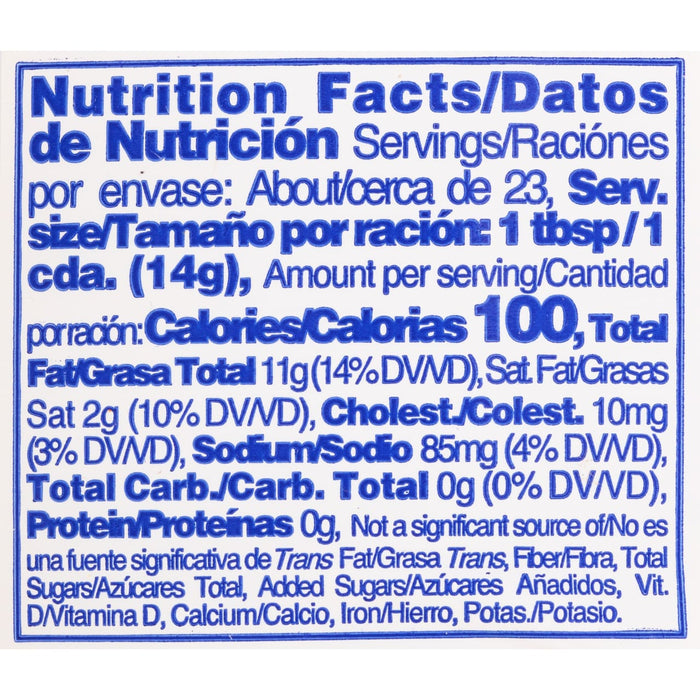 Nutrition facts label for a product.