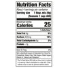 Nutrition facts label for a product with 25 calories per serving.