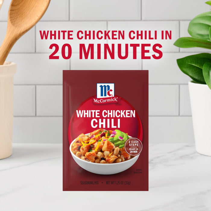 McCormick White Chicken Chili seasoning mix promises a quick 20-minute meal.