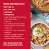 This image features a recipe for White Chicken Chili using McCormick's White Chicken Chili Seasoning Mix, along with a list of ingredients and serving suggestions.