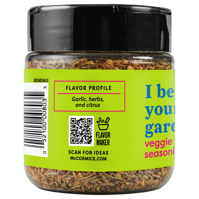 A jar of McCormick's I be your garden veggie seasoning.