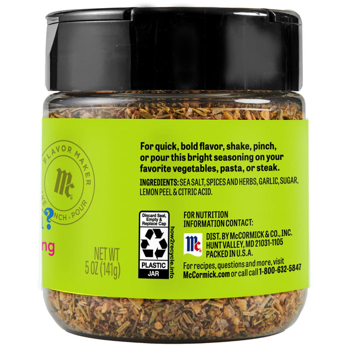 A jar of McCormick Flavor Maker Lemon &amp; Herb seasoning.