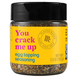 A jar of McCormick Flavor Maker You Crack Me Up Egg Topping Seasoning.
