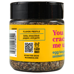 A jar of McCormick You Crack Me Up Egg Topping Seasoning.