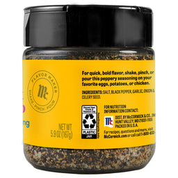 A jar of McCormick Flavor Maker Peppery Seasoning.