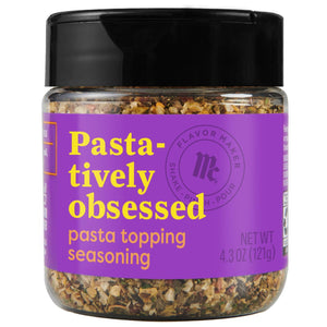 A jar of McCormick Pasta-tively Obsessed pasta topping seasoning.
