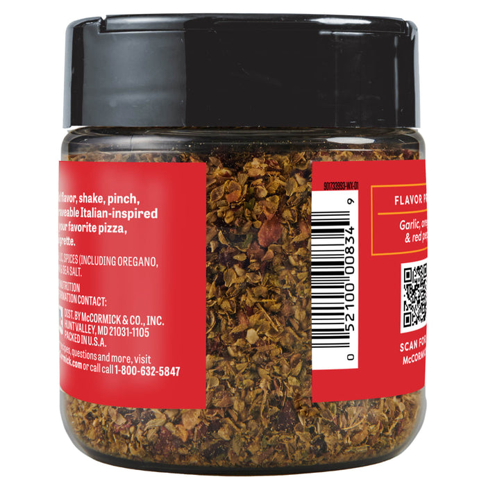A jar of McCormick Italian Pizza Seasoning.