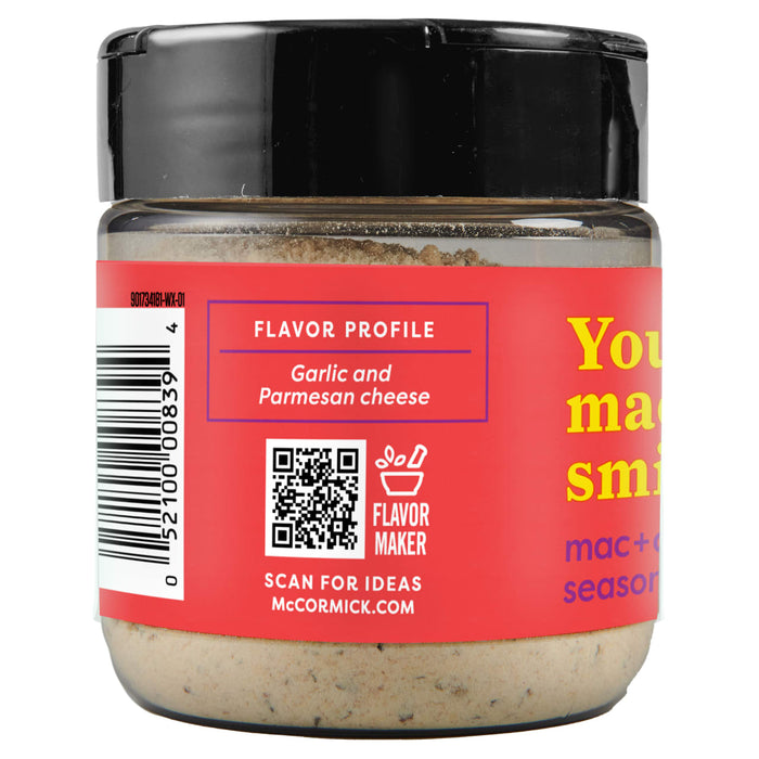 A McCormick Flavor Maker jar with a red label that says Garlic and Parmesan cheese.
